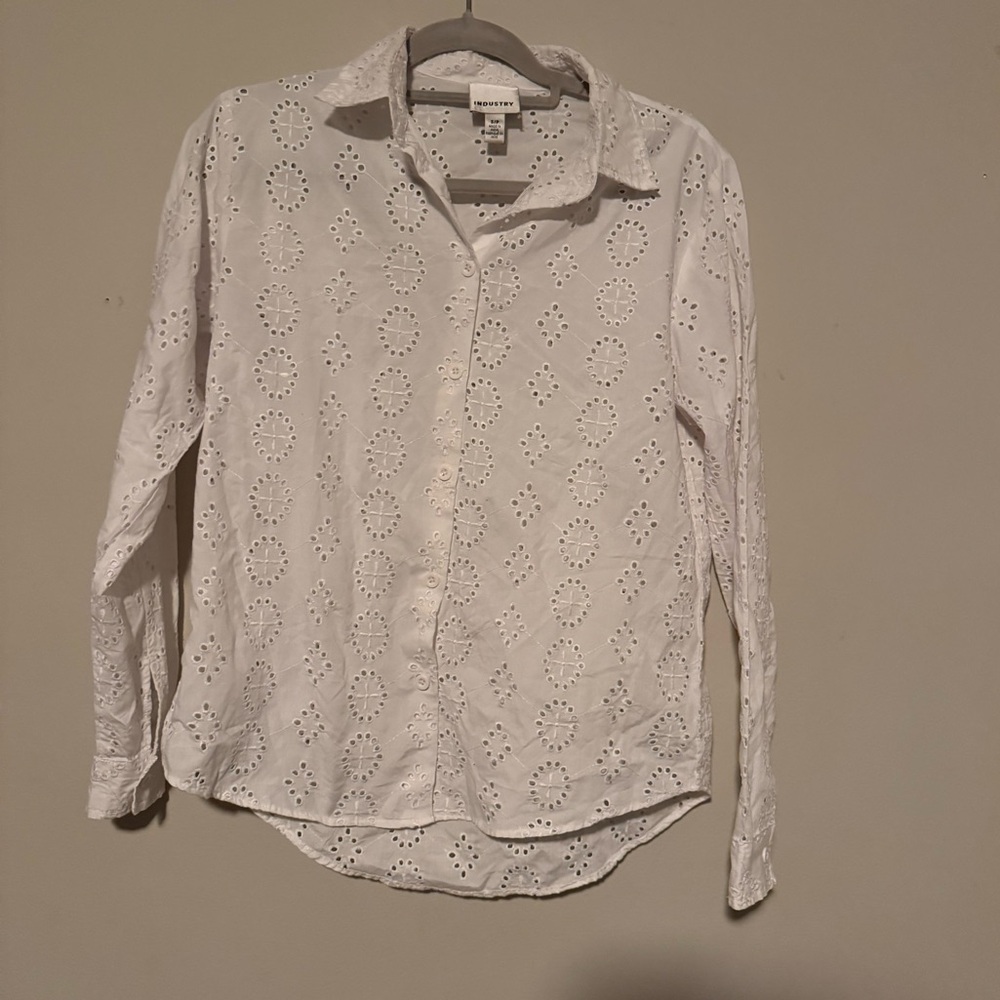 GUC INDUSTRY White Button Down Eyelet Shirt- Size Small